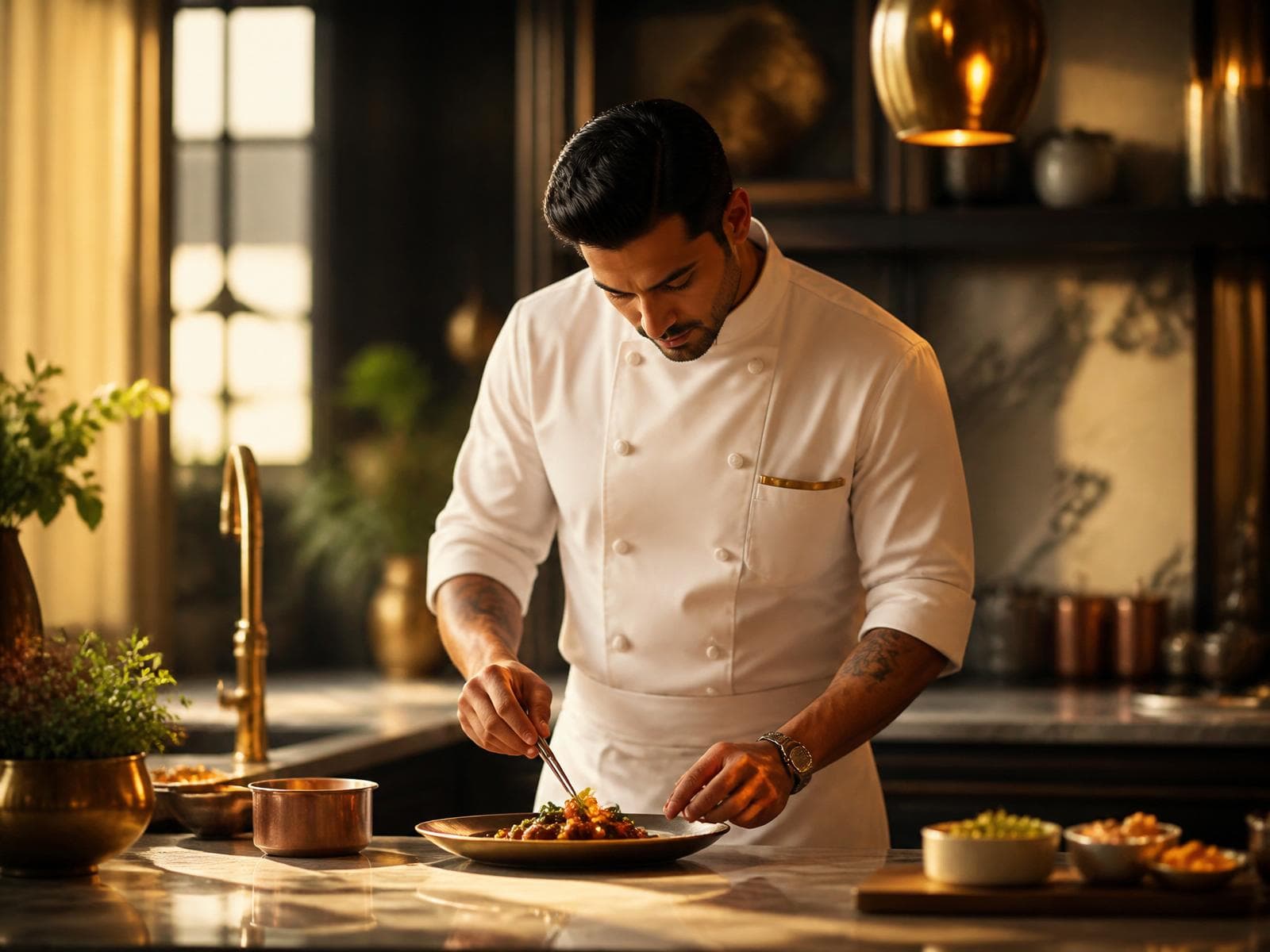 Professional private chef cooking in a modern home kitchen